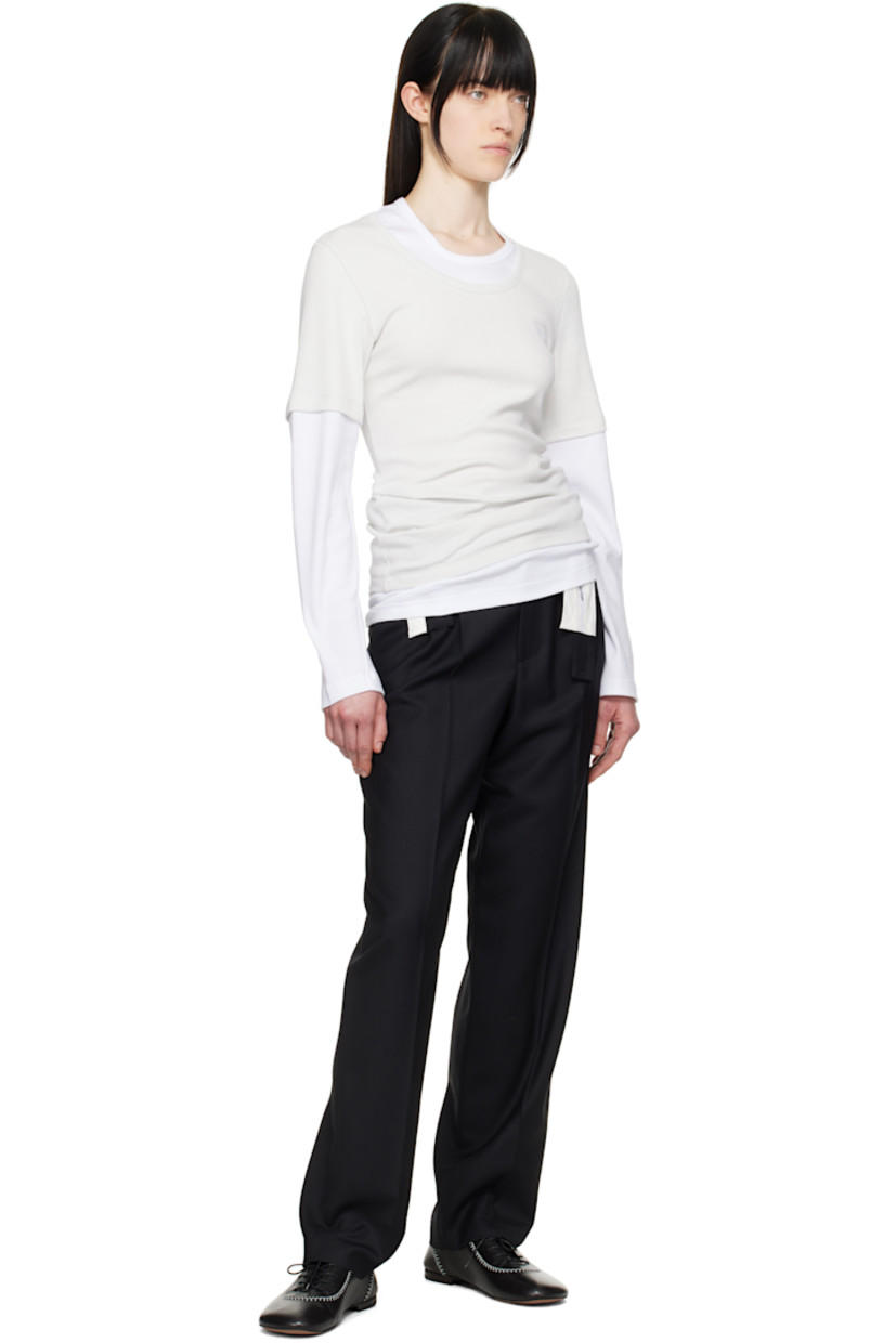 Rib-knit stretch cotton T-shirt. 

· Jersey trim at crewneck, hem, and sleeves
· Logo embroidered at chest

Supplier color: White