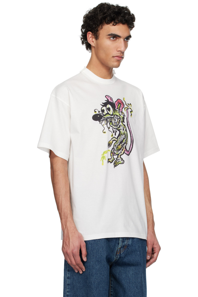 Cotton jersey T-shirt. 

· Rib-knit crewneck
· Logo graphic printed at front
· Dropped shoulders

Supplier color: White