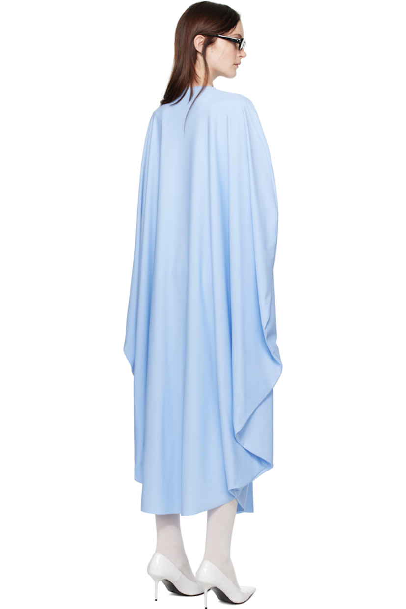 Stretch recycled nylon jersey midi dress. Draping throughout.

· Round neck
· Raw edge at hem
· Vented cape-style sleeves

Supplier color: Sky blue