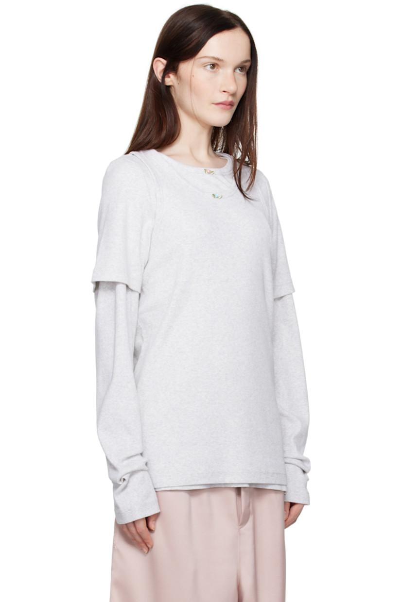 Stretch cotton ribbed jersey T-shirt. Detachable T-shirt and tank top overlays.

· Layered construction
· Floral appliqué at collars
· Logo flag at side seams

Supplier color: Grey