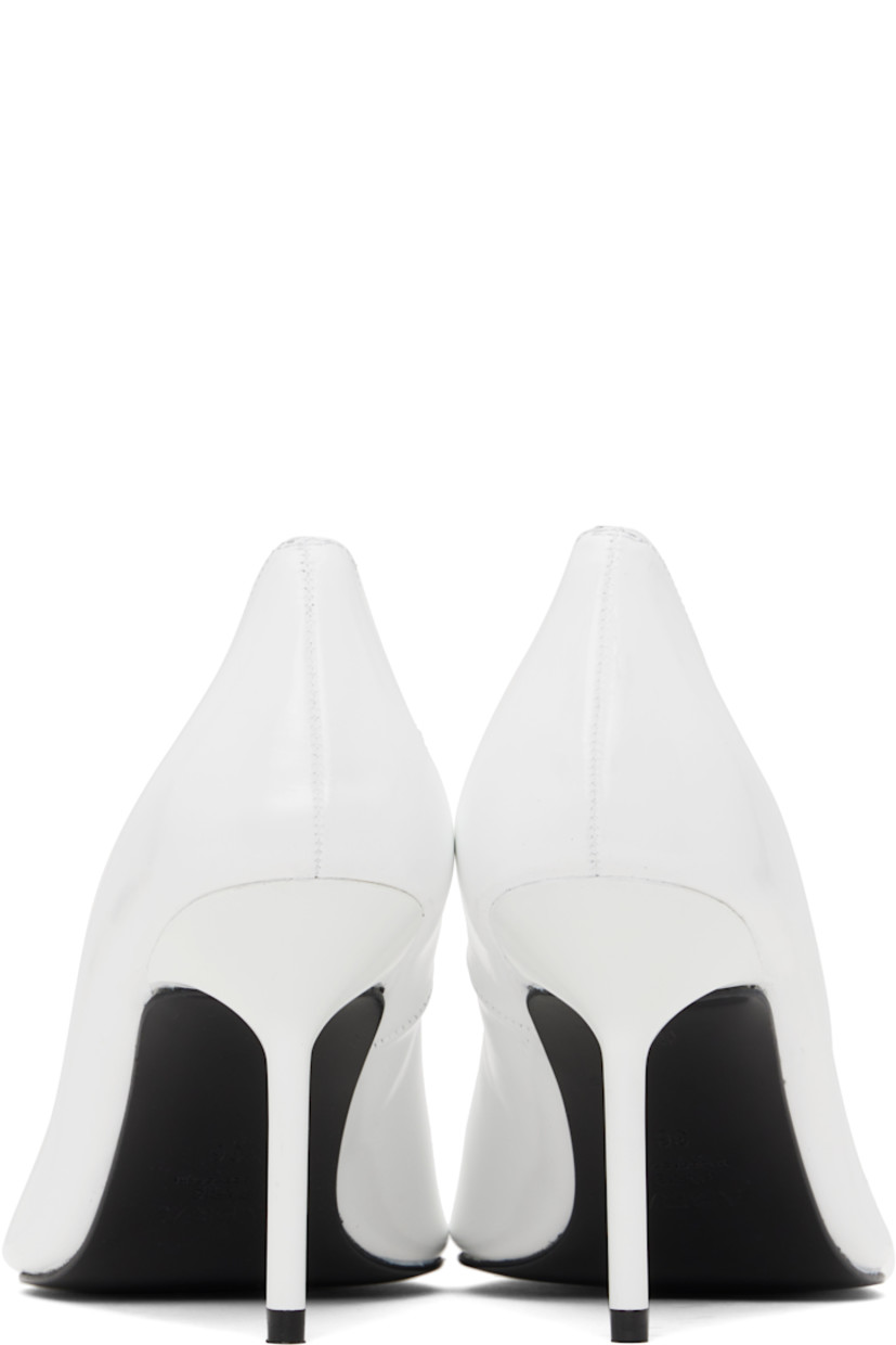 Polished leather heels in white. 

· Pointed toe
· Logo embossed at padded leather footbed
· Stiletto heel with rubber injection 
· Polished leather sole
· Heel: H4"

Supplier color: White