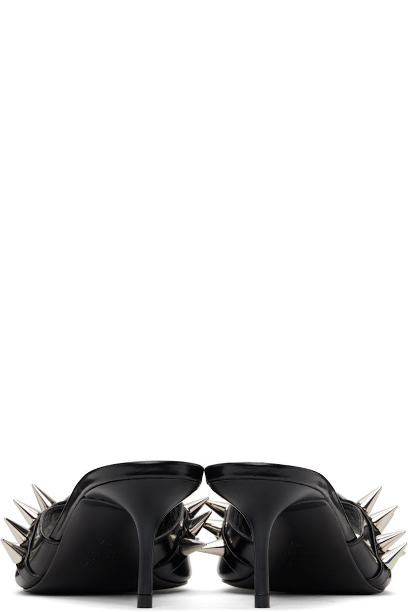Polished leather heeled sandals in black.

· Open toe
· Spikes and graphic hardware at vamp
· Logo embossed at padded footbed
· Covered kitten heel with rubber injection
· Leather sole
· Heel: H2.5"

Supplier color: Black