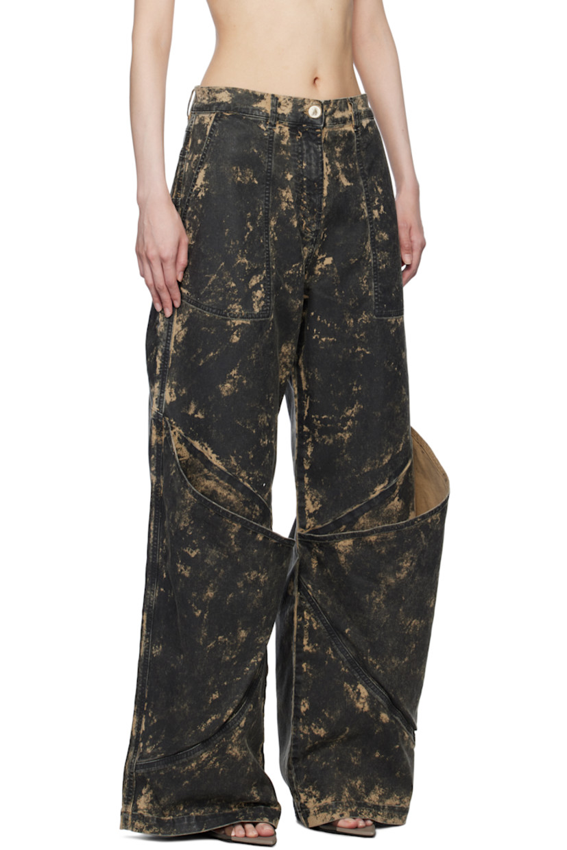 Stretch denim jeans. Fading throughout.

· Belt loops
· Four-pocket styling
· Zip-fly
· Patch pockets at legs
· Leather logo patch at back waistband
· Logo embroidered at back pocket
· Logo-engraved antiqued silver-tone hardware

Supplier color: Beige/Black