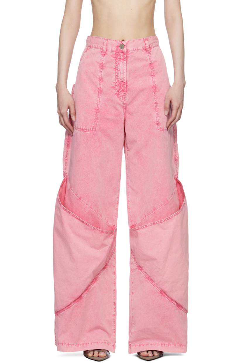 Non-stretch denim jeans. Fading throughout.

· Belt loops
· Four-pocket styling
· Zip-fly
· Patch pockets at legs
· Leather logo patch at back waistband
· Logo embroidered at back pocket
· Logo-engraved antiqued silver-tone hardware

Supplier color: Pink