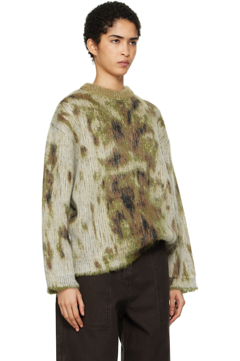 Brushed knit acrylic- and nylon-blend sweater. Jacquard graphic pattern throughout. 

· Rib-knit crewneck, hem, and cuffs
· Dropped shoulders

Supplier color: Military green