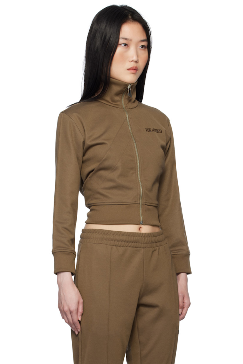 Cotton-blend jersey track jacket.

· Rib-knit funnel neck, hem, and cuffs
· Zip closure
· Logo bonded at chest
· Patch pockets

Supplier color: Brown