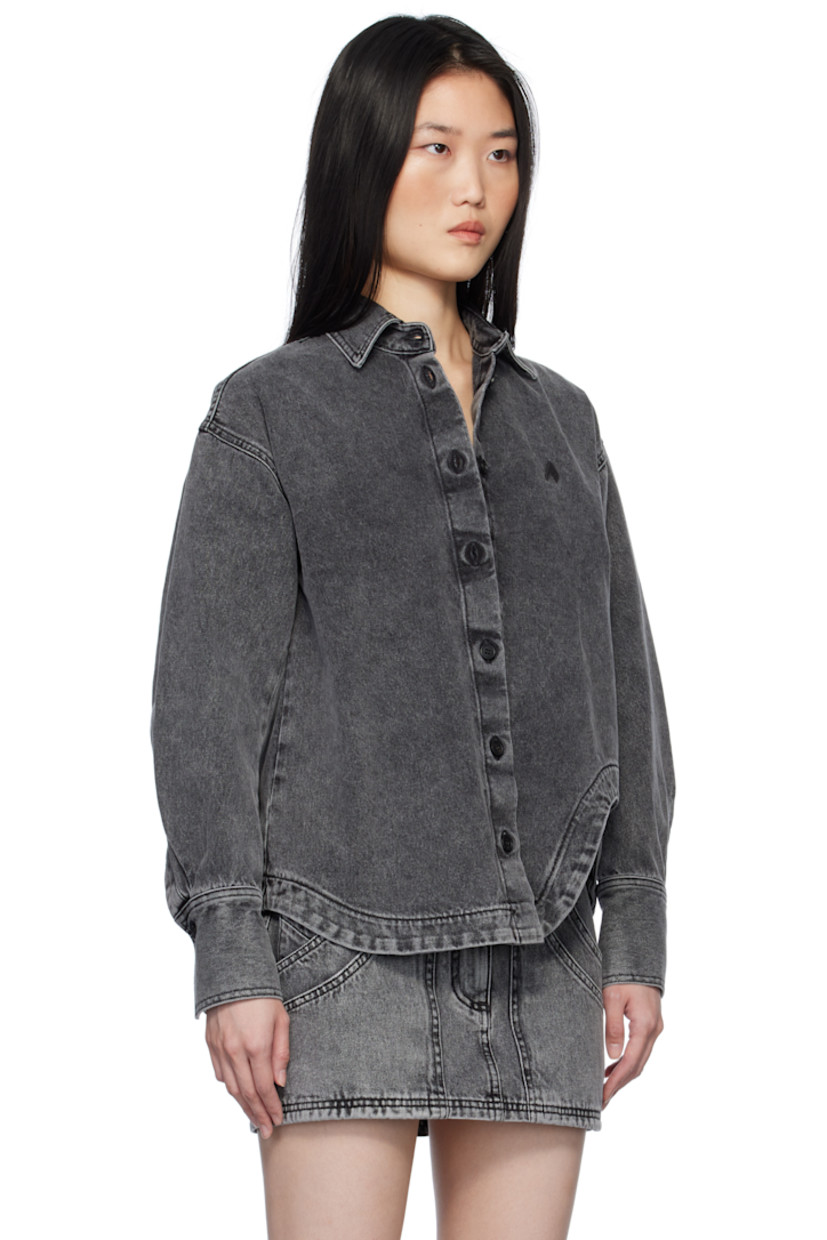 Non-stretch denim shirt. Fading throughout.

· Spread collar
· Button closure
· Logo embroidered at chest
· Asymmetric shirttail hem
· Dropped shoulders
· Pleated single-button barrel cuffs

Supplier color: Black