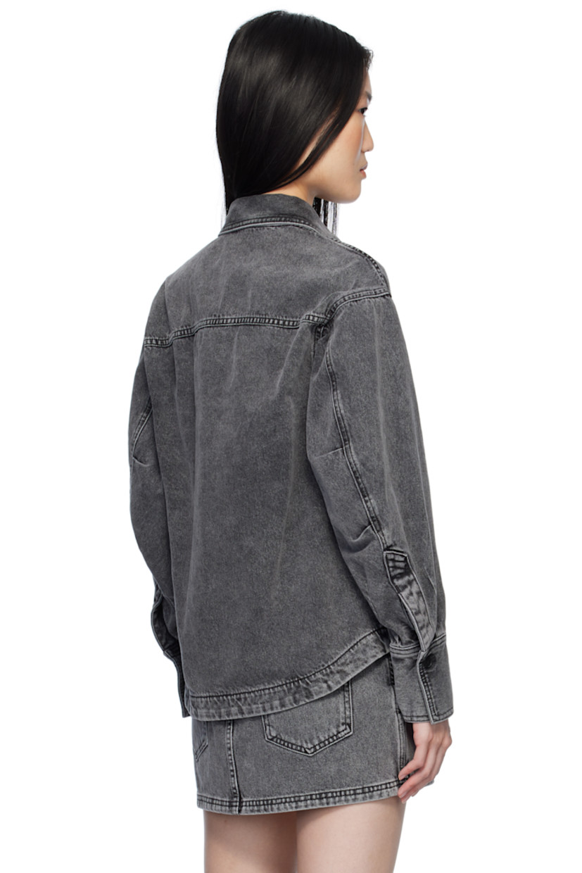 Non-stretch denim shirt. Fading throughout.

· Spread collar
· Button closure
· Logo embroidered at chest
· Asymmetric shirttail hem
· Dropped shoulders
· Pleated single-button barrel cuffs

Supplier color: Black