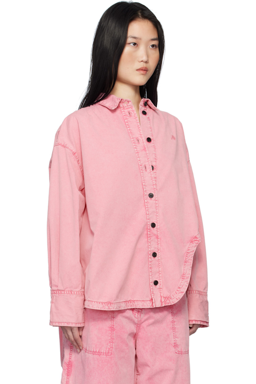 Non-stretch denim shirt. Fading throughout.

· Spread collar
· Button closure
· Logo embroidered at chest
· Asymmetric shirttail hem
· Dropped shoulders
· Pleated adjustable single-button barrel cuffs
· Box pleat at back yoke

Supplier color: Pink