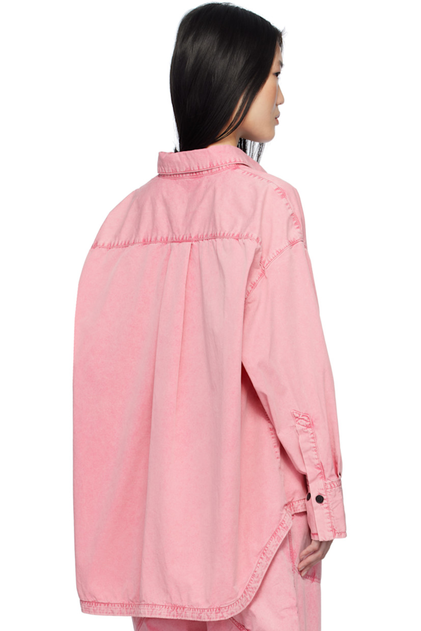 Non-stretch denim shirt. Fading throughout.

· Spread collar
· Button closure
· Logo embroidered at chest
· Asymmetric shirttail hem
· Dropped shoulders
· Pleated adjustable single-button barrel cuffs
· Box pleat at back yoke

Supplier color: Pink