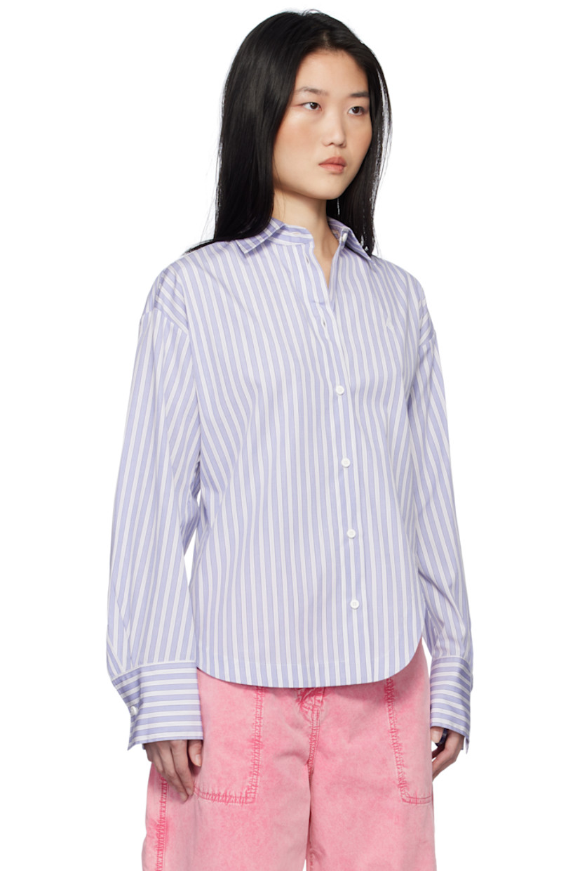 Cotton poplin shirt. Stripes throughout.

· Spread collar
· Button closure
· Logo embroidered at chest 
· Asymmetric shirttail hem
· Dropped shoulders
· Pleated single-button barrel cuffs

Supplier color: White/Navy blue