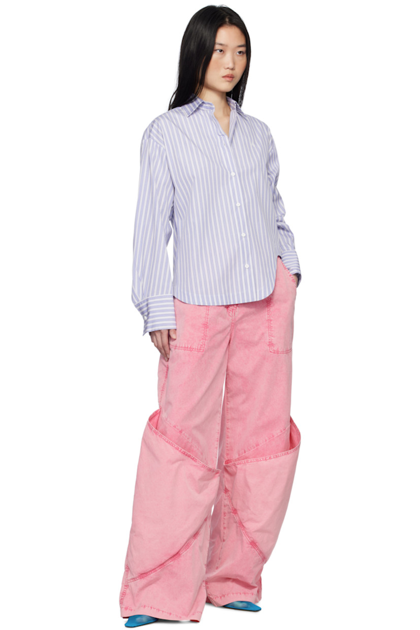 Cotton poplin shirt. Stripes throughout.

· Spread collar
· Button closure
· Logo embroidered at chest 
· Asymmetric shirttail hem
· Dropped shoulders
· Pleated single-button barrel cuffs

Supplier color: White/Navy blue