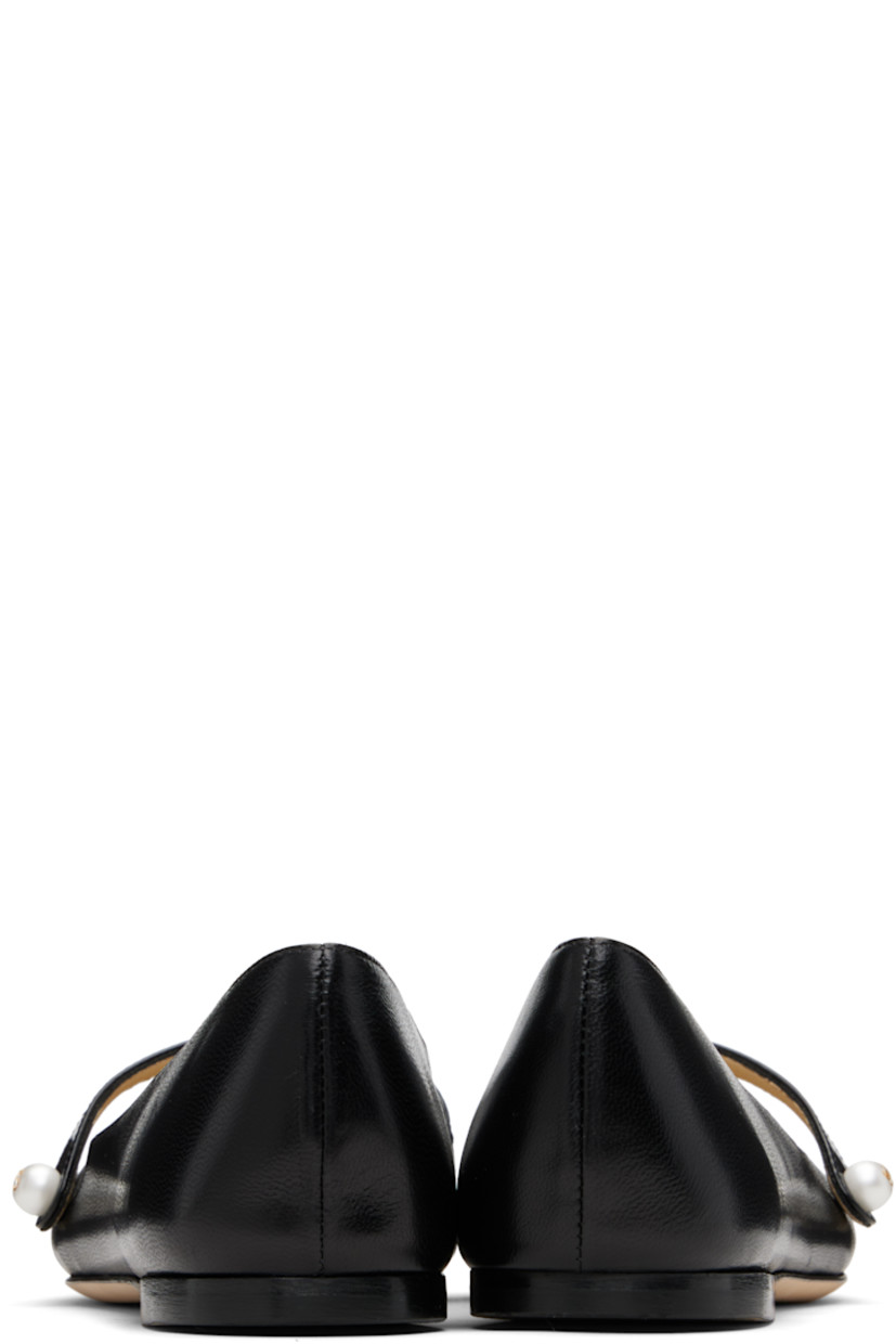 Grained nappa leather ballerina flats.

· Square patent leather cap toe
· Faux-pearl and logo hardware at fixed strap
· Nubuck sole

Supplier color: Black/Black