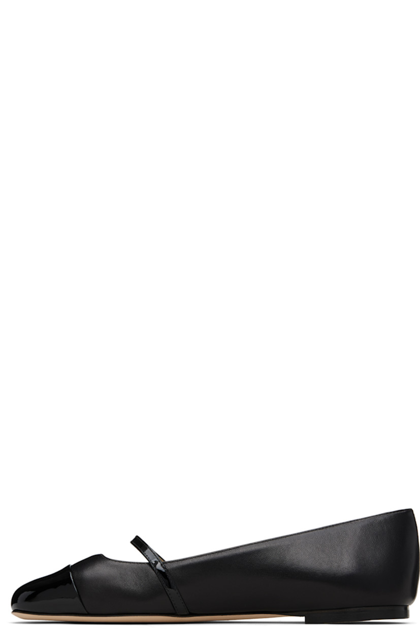 Grained nappa leather ballerina flats.

· Square patent leather cap toe
· Faux-pearl and logo hardware at fixed strap
· Nubuck sole

Supplier color: Black/Black