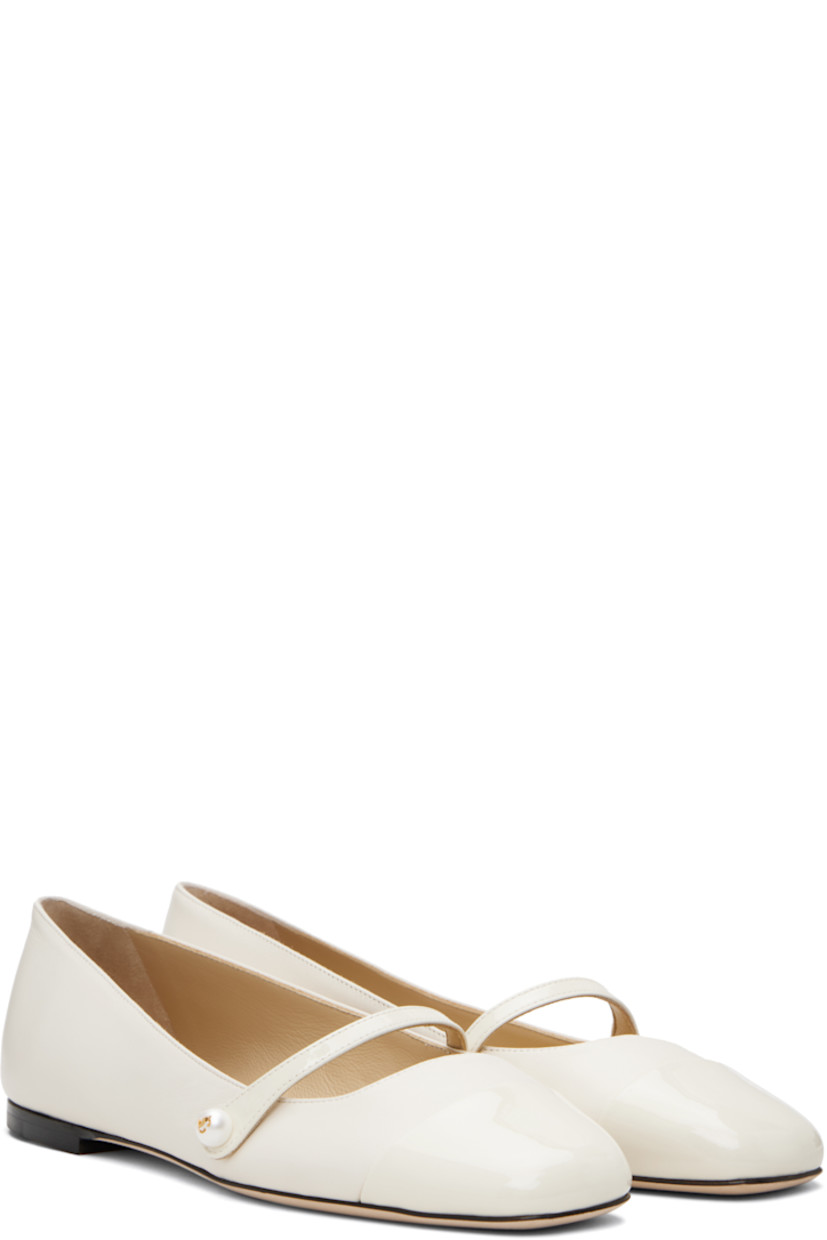 Grained nappa leather ballerina flats.

· Square patent leather cap toe
· Faux-pearl and logo hardware at fixed strap
· Nubuck sole

Supplier color: Latte/Latte