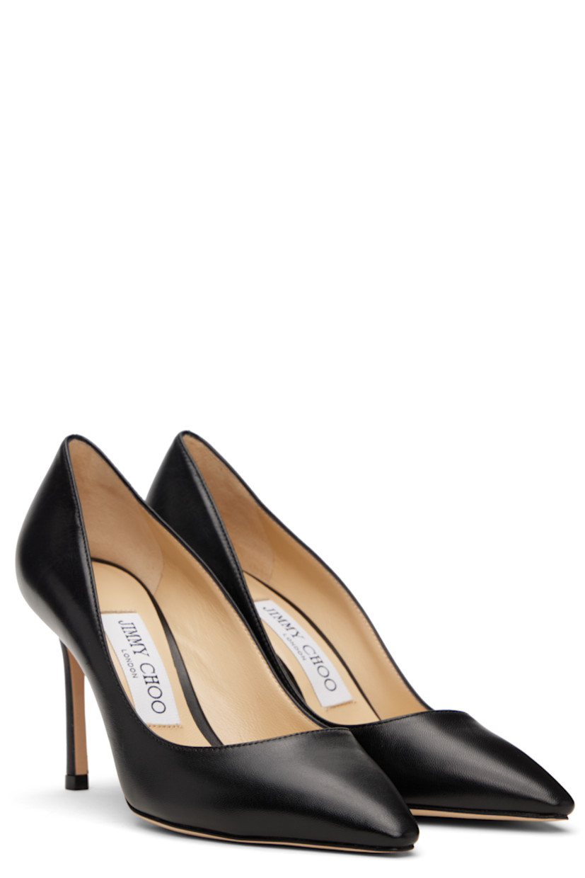 Buffed kidskin heels in black.

· Pointed toe
· Covered stiletto heel with rubber injection
· Nubuck sole
· Heel: H3.25"

Supplier color: Black