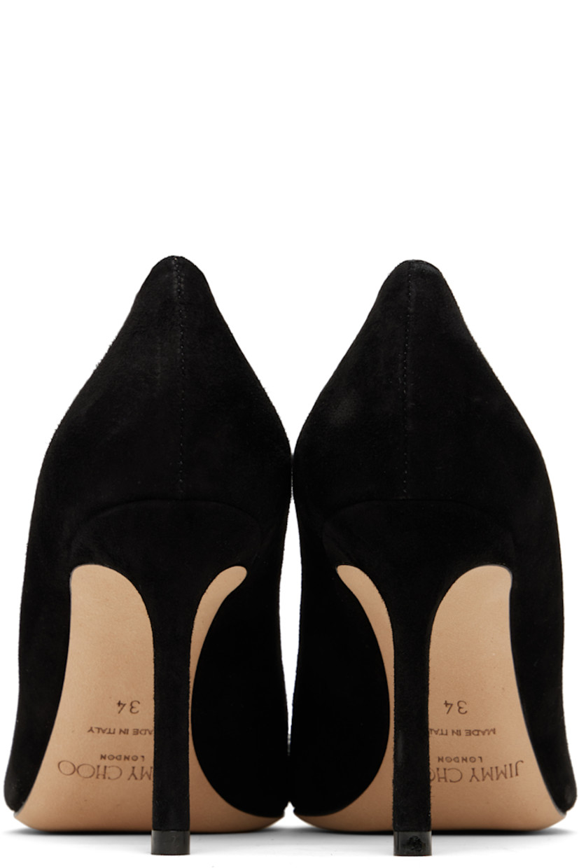 LWG-certified suede heels in black.

· Pointed toe
· Covered stiletto heel with rubber injection
· Nubuck sole
· Heel: H3.25"

Supplier color: Black