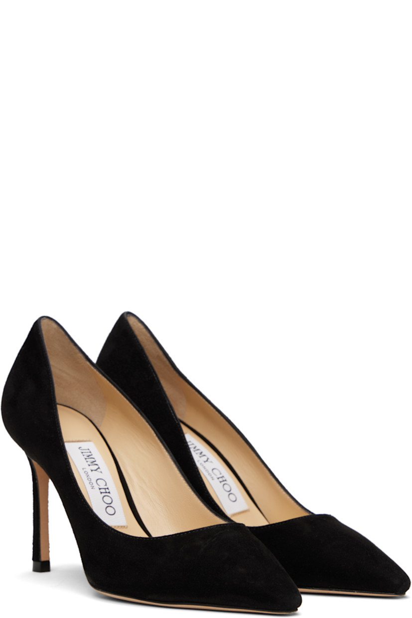 LWG-certified suede heels in black.

· Pointed toe
· Covered stiletto heel with rubber injection
· Nubuck sole
· Heel: H3.25"

Supplier color: Black