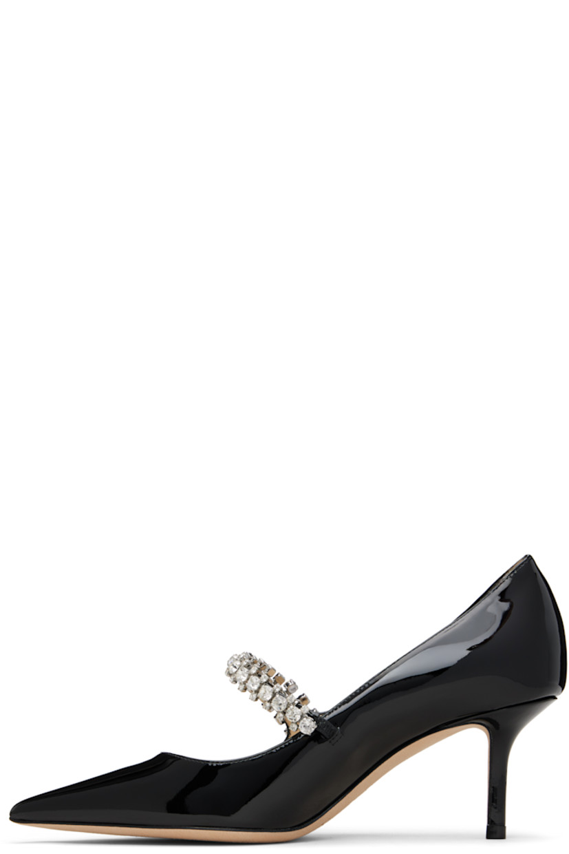 Patent leather heels.

· Pointed toe
· Crystal-cut accents at fixed strap
· Covered stiletto heel
· Nubuck sole
· Heel: H2.5"

Supplier color: Black