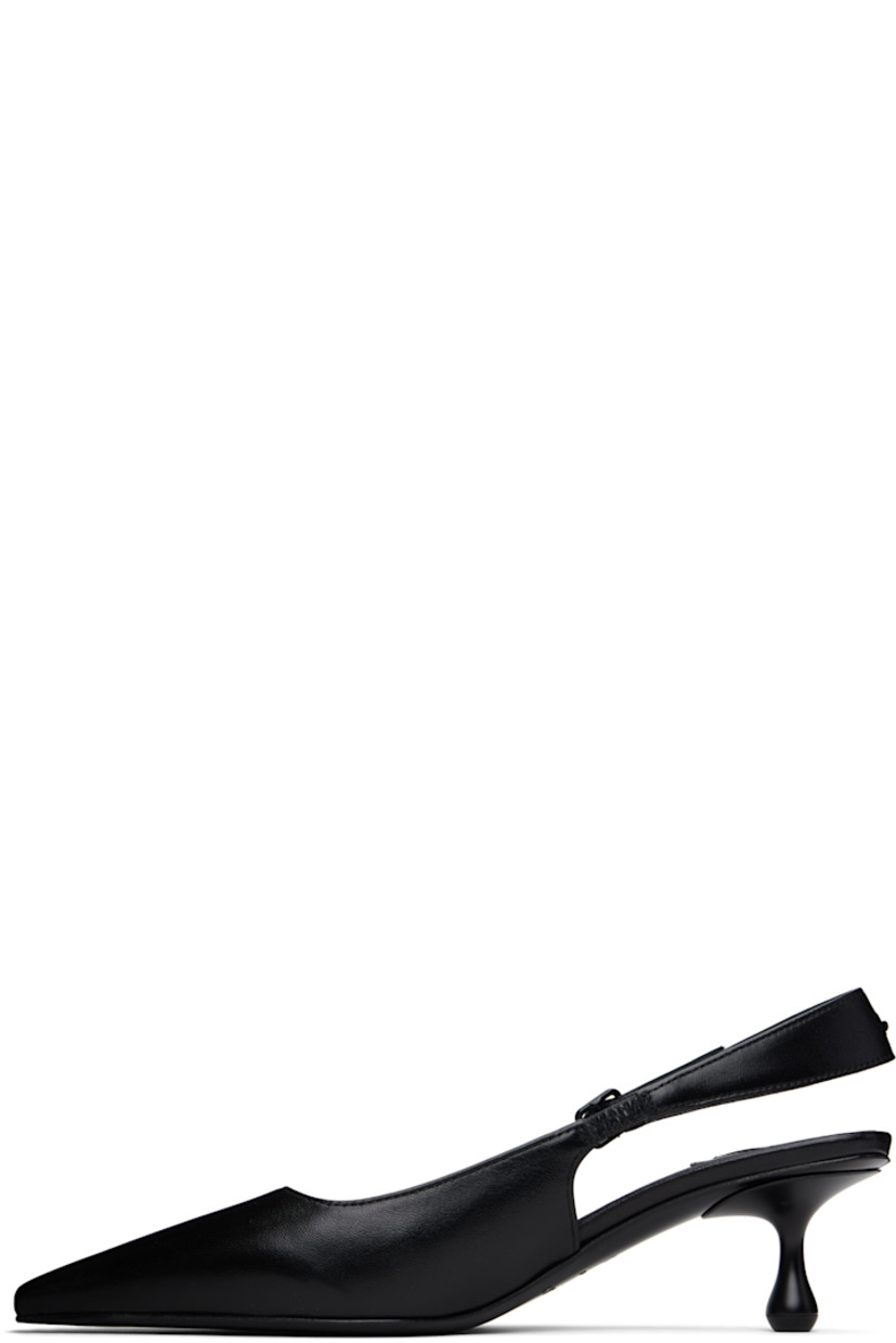 Nappa leather heels in black. 

· Pointed toe
· Partially elasticized pin-buckle slingback strap
· Logo hardware at strap
· Kitten heel with rubber injection
· Leather sole with rubber injection
· Heel: H2"

Supplier color: Black