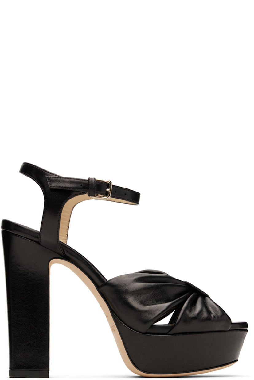 Nappa leather heeled sandals in black.

· Open toe
· Knotted accent at vamp
· Partially elasticized pin-buckle ankle strap
· Covered platform midsole
· Covered block heel with rubber injection
· Nubuck sole
· Platform: H1.25"
· Heel: H4.5"

Supplier color: Black