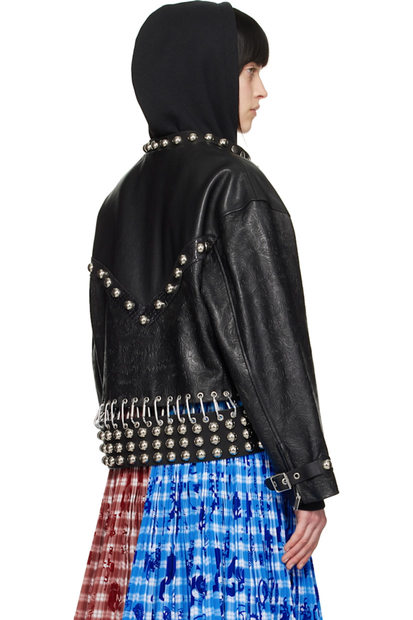 Buffed lambskin jacket. Studs and embossed floral pattern throughout. 

· Press-stud tab at band collar
· Zip closure
· Pin-buckle straps at chest
· Zip pockets
· Detachable carabiners with press-stud belt at hem
· Lace-up detailing at side seams
· Pin-buckle tab at cuffs
· Zip expansion panel at cuffs
· Full satin lining

Supplier color: Black