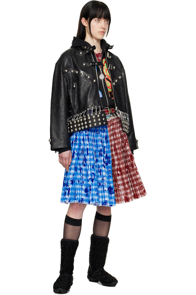 Buffed lambskin jacket. Studs and embossed floral pattern throughout. 

· Press-stud tab at band collar
· Zip closure
· Pin-buckle straps at chest
· Zip pockets
· Detachable carabiners with press-stud belt at hem
· Lace-up detailing at side seams
· Pin-buckle tab at cuffs
· Zip expansion panel at cuffs
· Full satin lining

Supplier color: Black