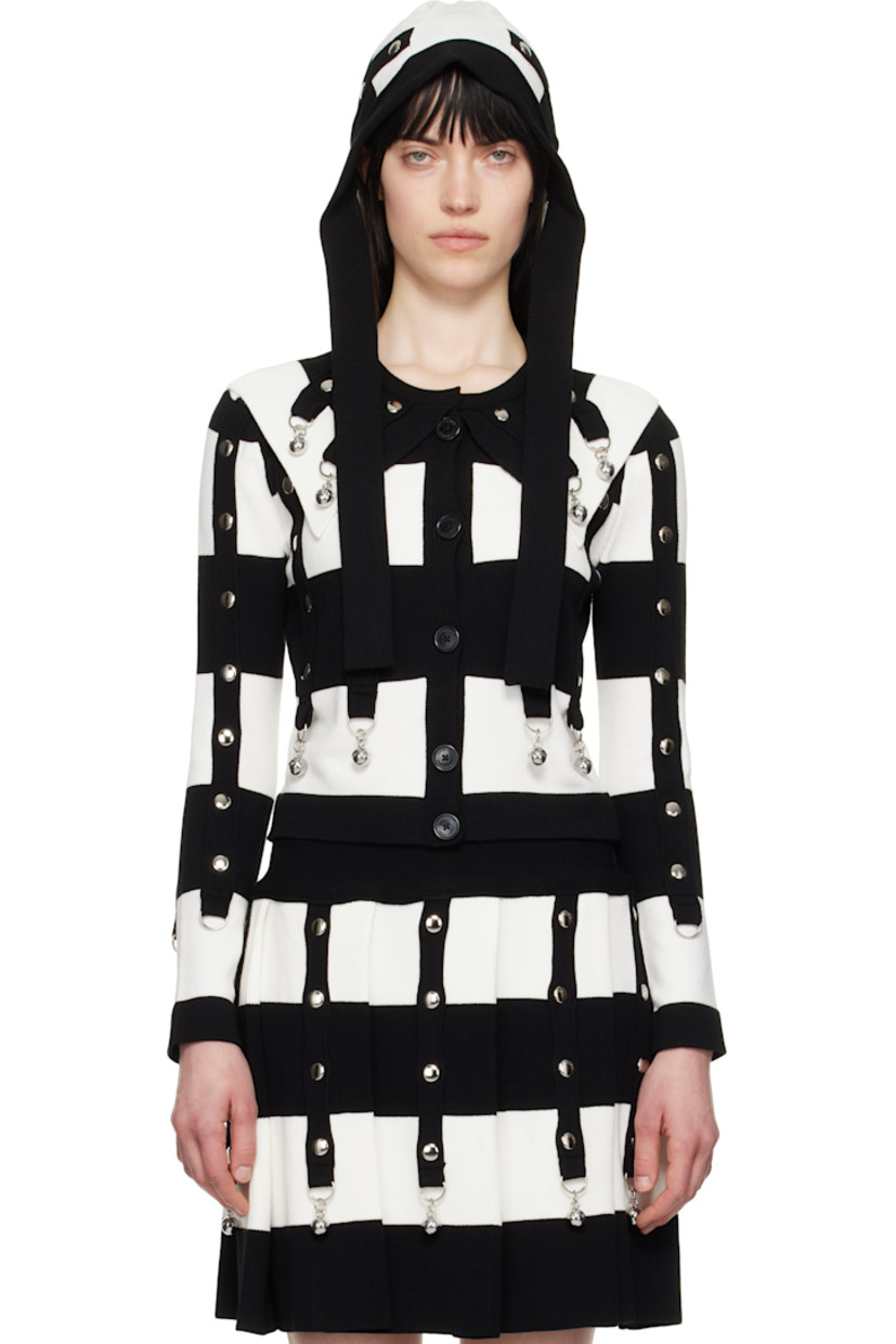 Knit viscose-blend cardigan. Stripes and rib-knit trim with studs, D-rings, and charms throughout. 

· Crewneck and spread collar
· Button closure

Supplier color: Black/Cream