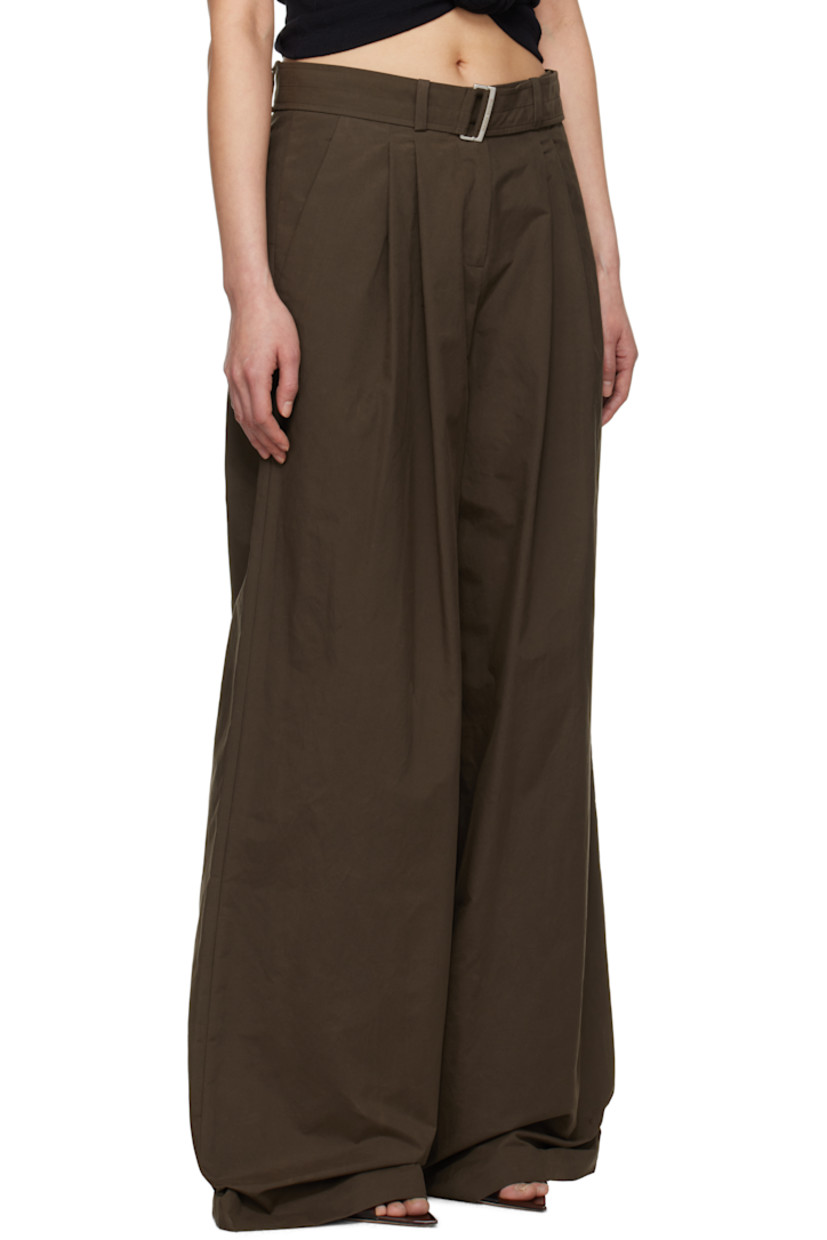 Loose-fit peached plain-woven cotton-blend trousers. 

· Belt loops and detachable cinch belt 
· Four-pocket styling
· Zip fly
· Pleats at front waist
· Partial silk satin lining
· Logo-engraved silver-tone hardware 

Supplier color: Brown