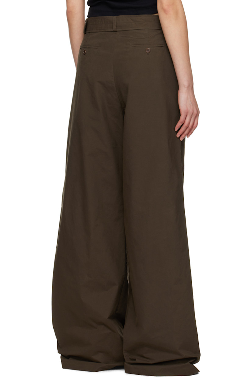 Loose-fit peached plain-woven cotton-blend trousers. 

· Belt loops and detachable cinch belt 
· Four-pocket styling
· Zip fly
· Pleats at front waist
· Partial silk satin lining
· Logo-engraved silver-tone hardware 

Supplier color: Brown