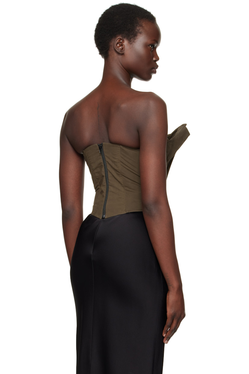 Cotton-blend poplin corset.

· Strapless construction
· Draping at modified sweetheart neck
· Zip closure at back
· Partial silk lining

Supplier color: Brown