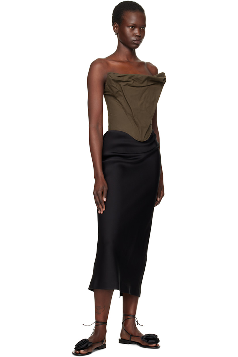 Cotton-blend poplin corset.

· Strapless construction
· Draping at modified sweetheart neck
· Zip closure at back
· Partial silk lining

Supplier color: Brown