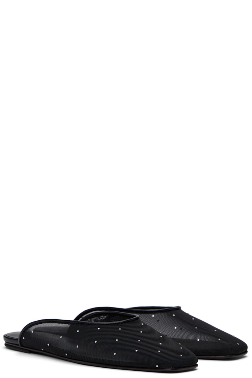 Sheer mesh mules in black.

· Crystal-cut appliqués throughout
· Square toe
· Buffed leather piping at collar
· Logo embossed at padded calfskin footbed
· Polished calfskin sole with rubber injection

Supplier color: Black