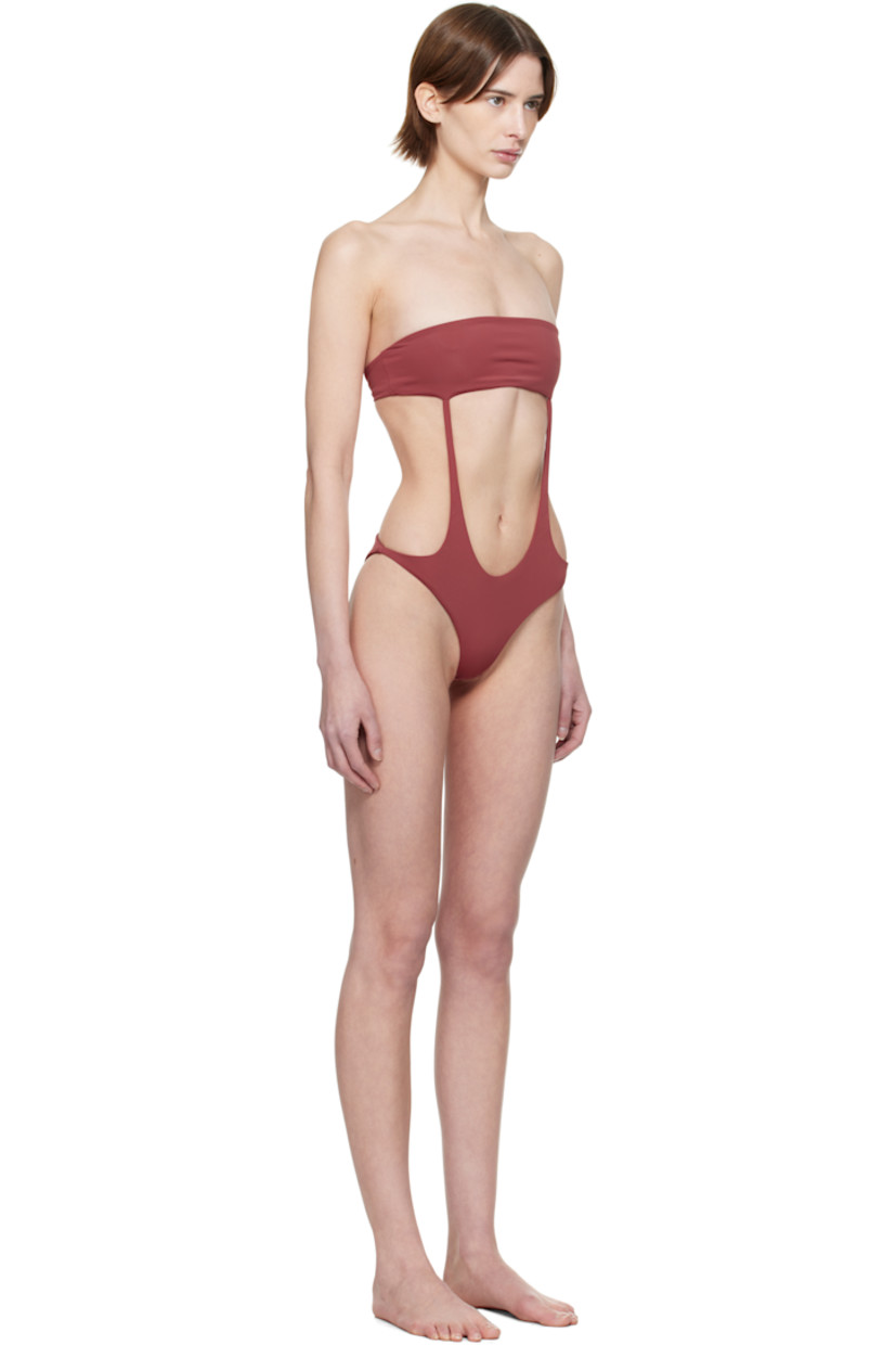 ECONYL® stretch recycled nylon jersey one-piece swimsuit.

· Strapless construction
· Straight neck
· Cutout at waist 
· Tab-slot fastening at open back 
· Fully lined
· Logo-engraved silver-tone hardware

Wholesale exclusivity at SSENSE.

Supplier color: Chilli