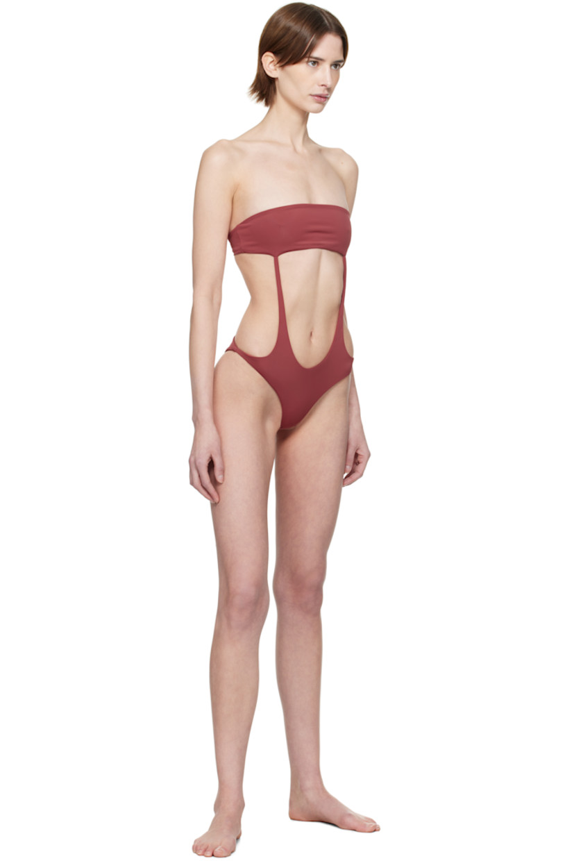 ECONYL® stretch recycled nylon jersey one-piece swimsuit.

· Strapless construction
· Straight neck
· Cutout at waist 
· Tab-slot fastening at open back 
· Fully lined
· Logo-engraved silver-tone hardware

Wholesale exclusivity at SSENSE.

Supplier color: Chilli