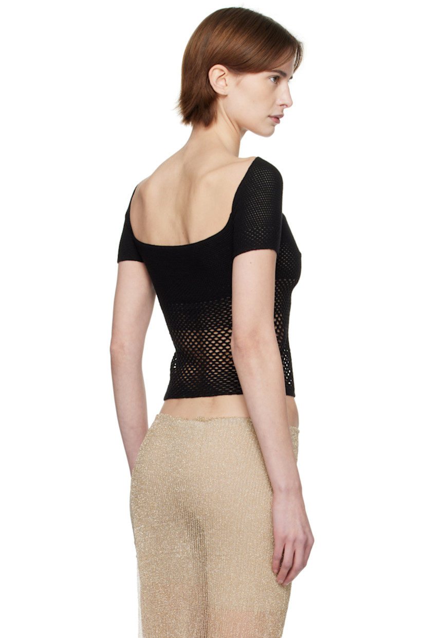 Hand-crocheted stretch acrylic top.

· Modified straight neck
· Cutout at front and back
· Logo patch at front hem

Supplier color: Black