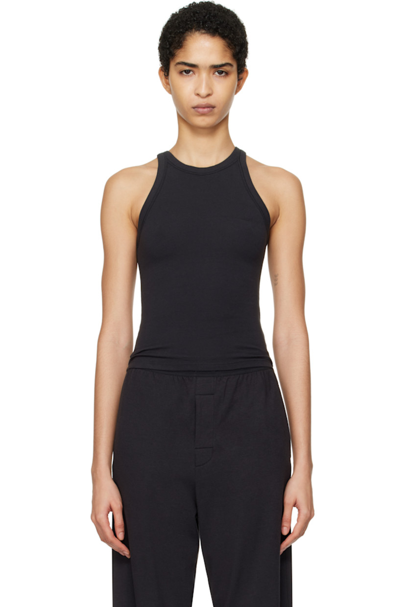 Slim-fit stretch cotton jersey tank top. 

· Lightweight and breathable
· Rib-knit crewneck and armscyes

Supplier color: Soot