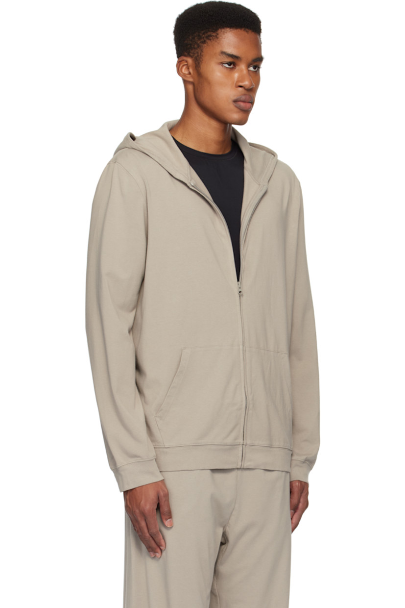 Stretch cotton- and rayon-blend jersey hoodie. 

· Zip closure
· Patch pockets
· Rib-knit hem and cuffs

Supplier color: Shale
