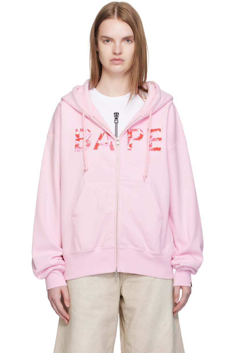 Cotton fleece hoodie. 

· Drawstring at hood
· Two-way zip closure
· Printed logo with crystal-cut detailing at chest
· Patch pockets at front
· Rib-knit hem and cuffs
· Dropped shoulders
· Logo flag at cuff

Supplier color: Pink