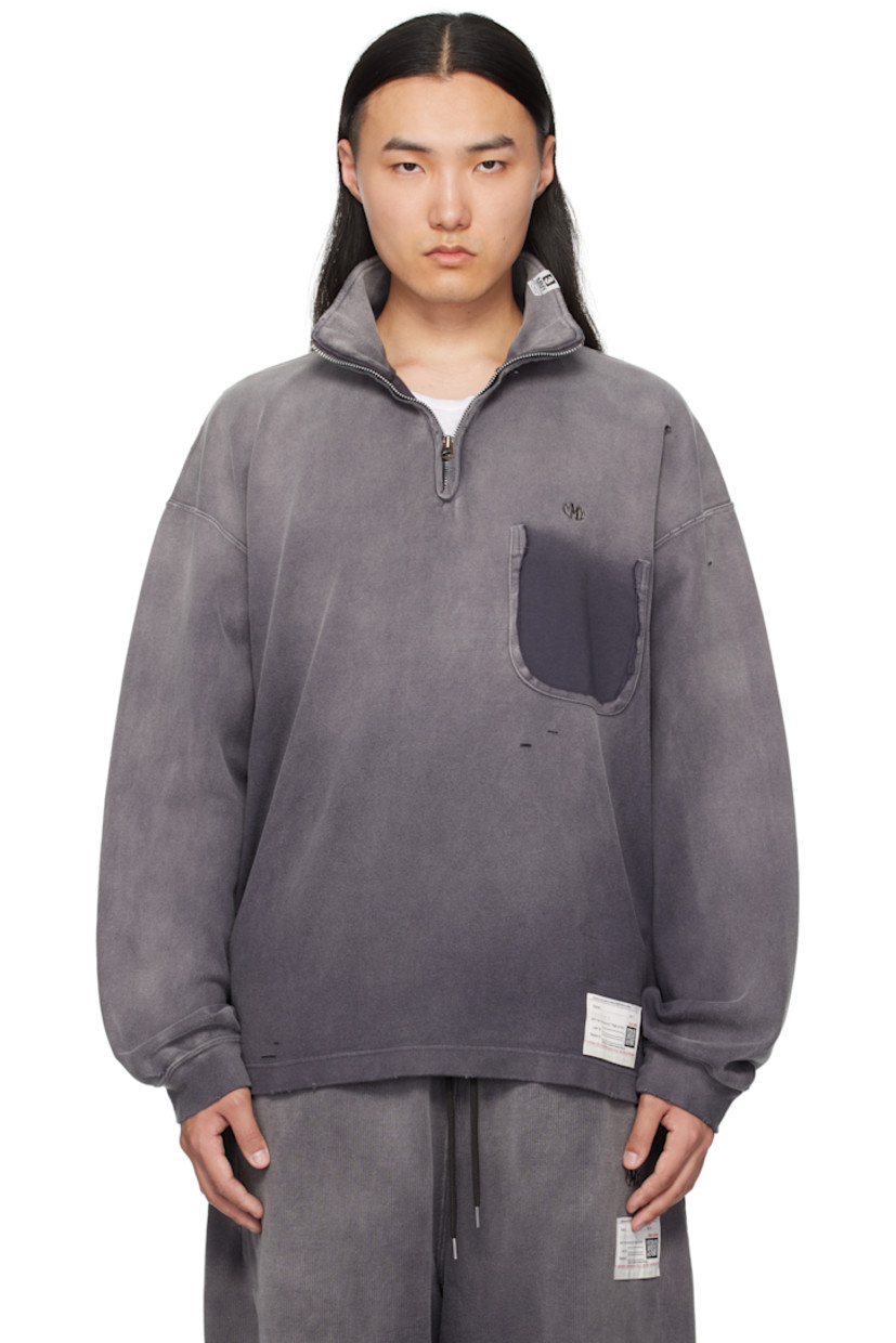 Cotton jersey sweatshirt. Fading and distressing throughout. 

· Stand collar 
· Half-zip closure 
· Logo embroidered at chest
· Logo patch at front hem 
· Droptail hem 
· Dropped shoulders
· Rib-knit cuffs

Supplier color: Black