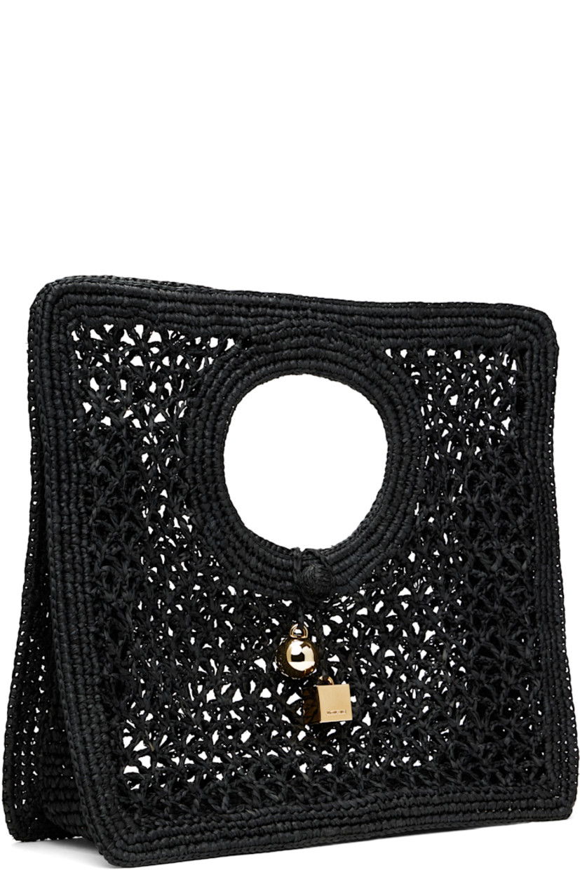Hand-woven raffia tote in black.

· Integrated carry handles
· Logo-engraved sculptural hardware at toggle fastening
· H8" x W14"
· Total height: H13"

Part of the La Croisière collection.

Supplier color: Black