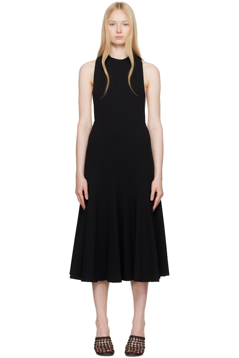 Stretch viscose-blend crêpe midi dress.

· Crewneck
· Tab-slot halter strap
· Darts at front 
· Flared hem 
· Concealed zip closure at low back 
· Stretch jersey lining 

Part of the La Croisière collection.

Supplier color: Black