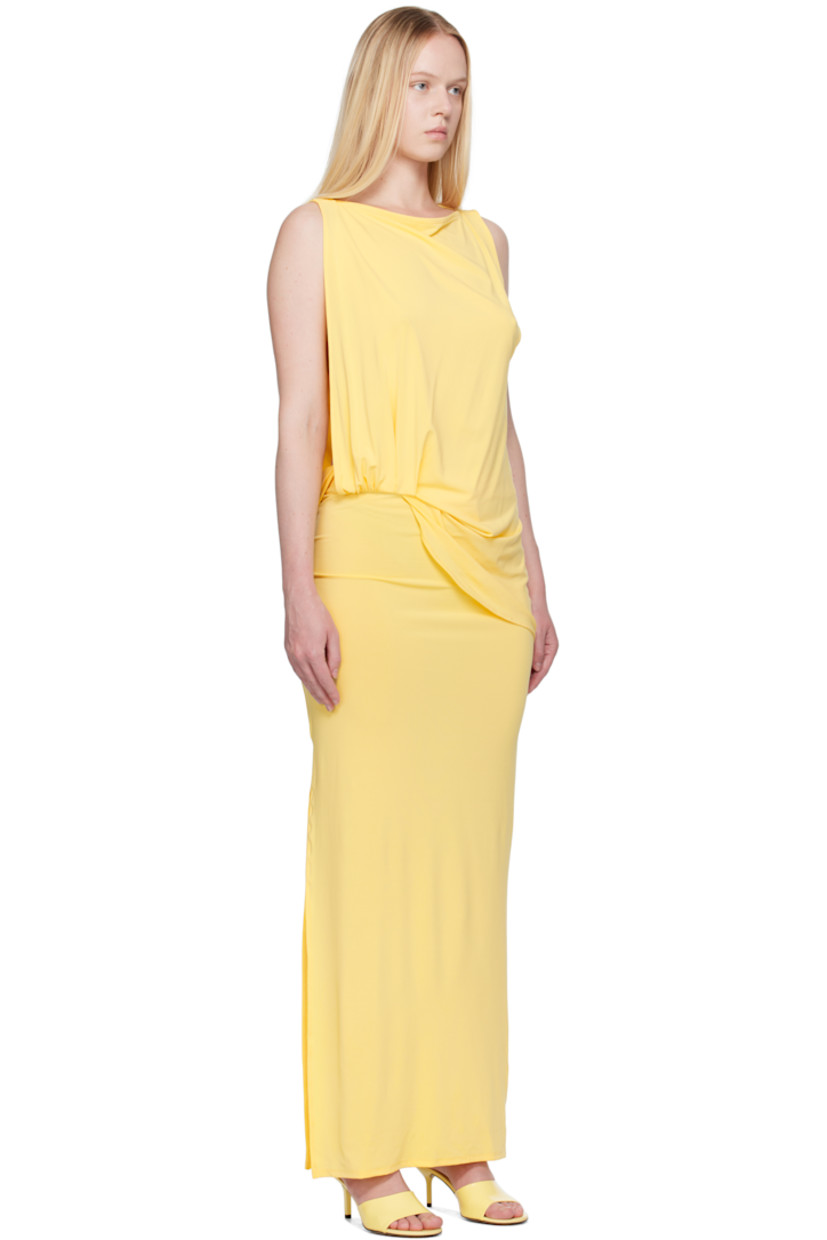 Stretch viscose-blend jersey maxi dress.

· Draping throughout
· Boatneck
· Concealed elasticized waistband
· Slit at hem
· Dropped armscyes 

Part of the La Croisière collection.

Supplier color: Yellow