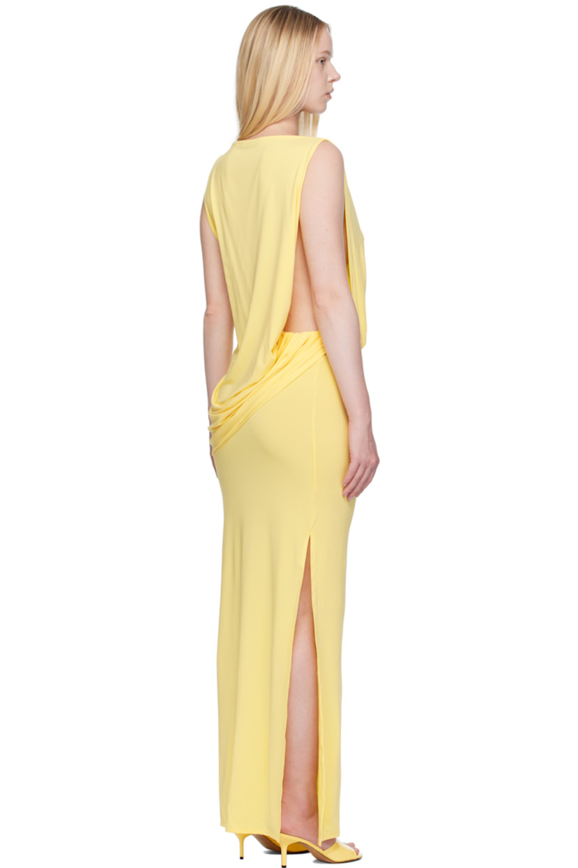 Stretch viscose-blend jersey maxi dress.

· Draping throughout
· Boatneck
· Concealed elasticized waistband
· Slit at hem
· Dropped armscyes 

Part of the La Croisière collection.

Supplier color: Yellow
