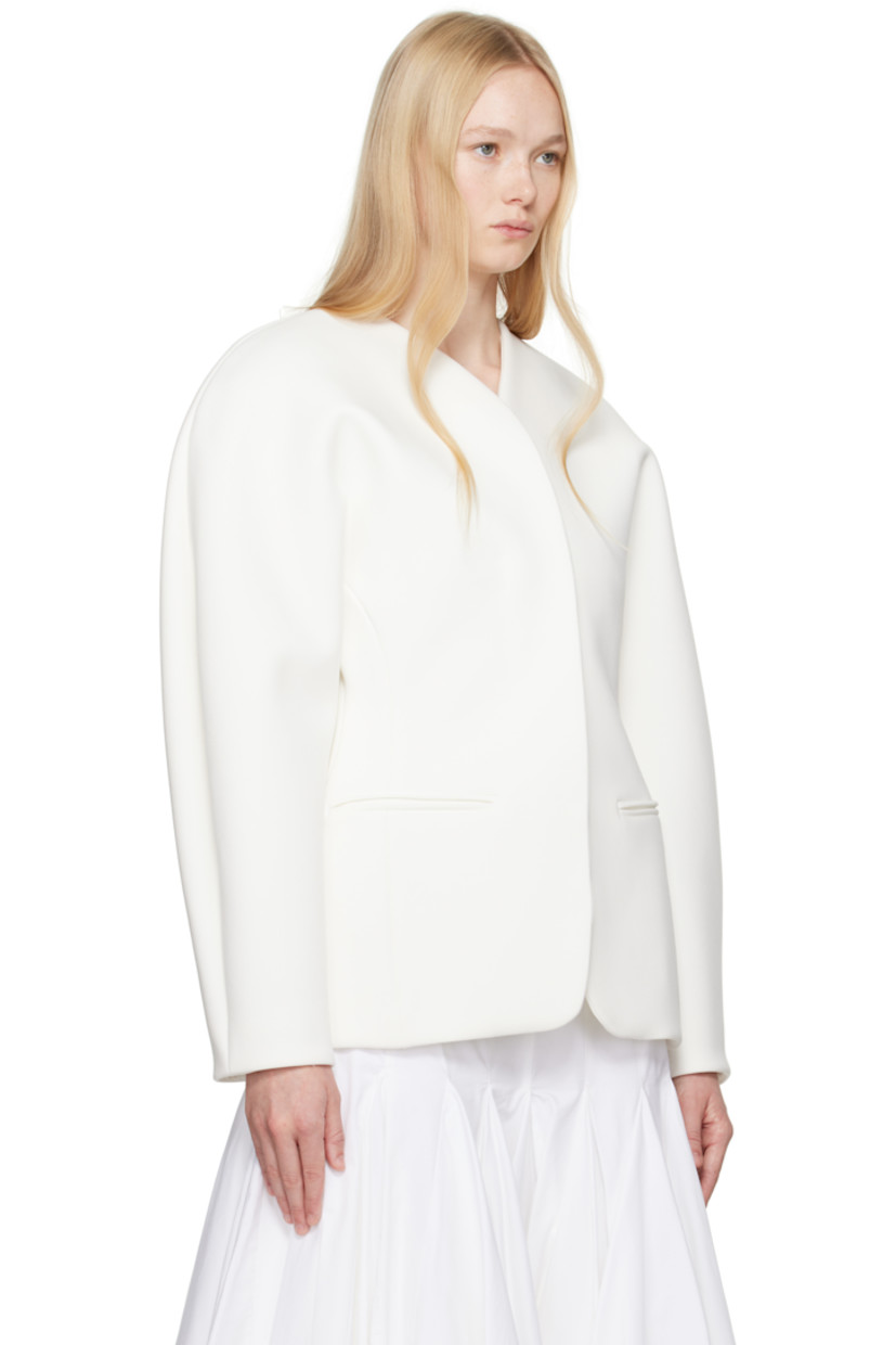 Stretch polyester- and viscose-blend serge blazer. 

· V-neck
· Concealed button closure at front 
· Welt pockets
· Padded and girdered shoulders
· Balloon sleeves 
· Concealed button fastening at vented cuffs
· Central vent at back hem 
· Welt pockets at interior 
· Full twill lining

Part of the La Croisière collection.

Supplier color: White