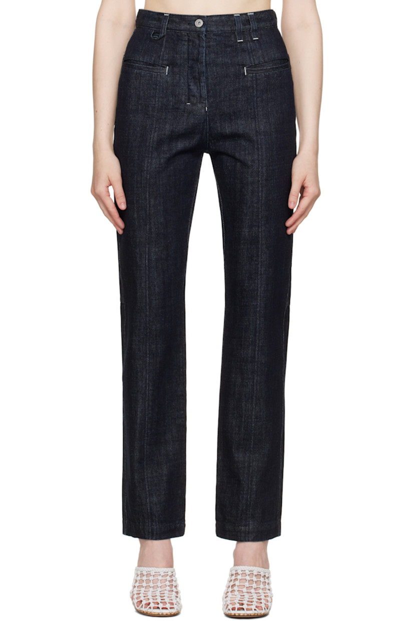 Non-stretch denim jeans. 

· Belt loops
· Logo locker loop at front waistband 
· Four-pocket styling
· Button fly
· Logo printed at back pocket 
· Logo-engraved silver-tone hardware
· Contrast stitching in white  

Part of the La Croisière collection.

Supplier color: Dark navy