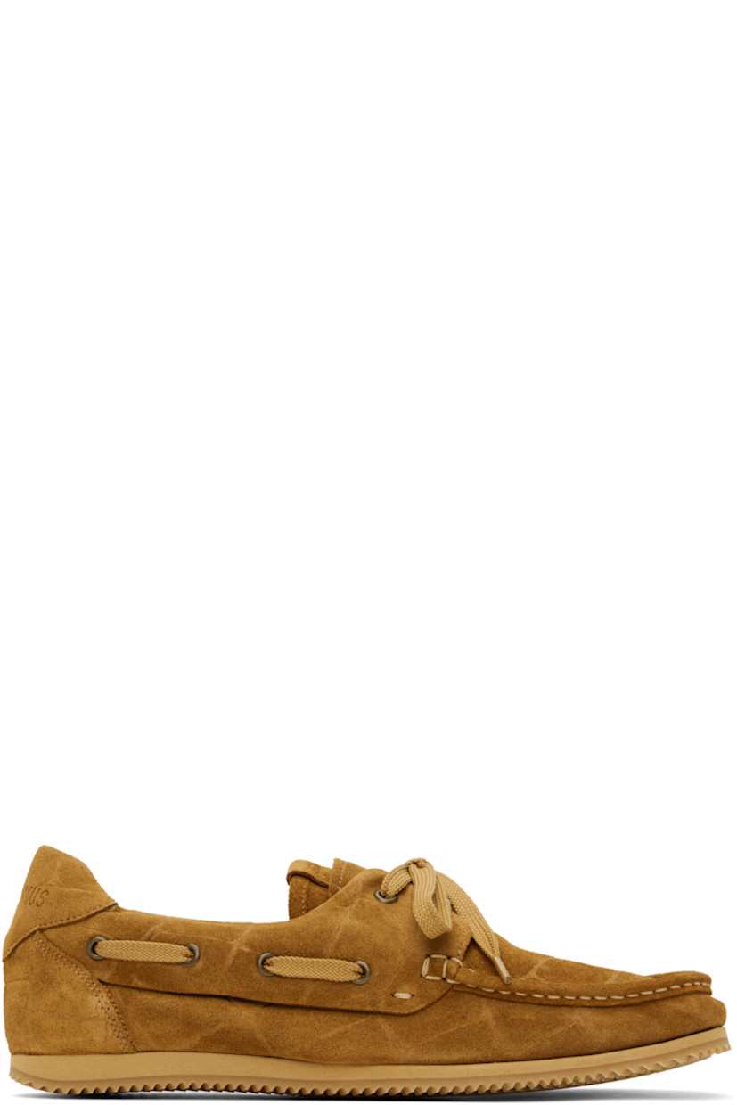 Croc-embossed calfskin nubuck loafers in tan. 

· Square moc toe 
· Lace-up closure
· Logo patch at tongue
· Lace-up detailing at padded collar
· Logo embossed at heel tab
· Buffed leather and suede lining 
· Treaded rubber sole 

Part of the La Croisière collection. 

Supplier color: Camel