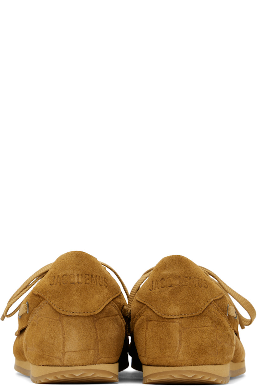 Croc-embossed calfskin nubuck loafers in tan. 

· Square moc toe 
· Lace-up closure
· Logo patch at tongue
· Lace-up detailing at padded collar
· Logo embossed at heel tab
· Buffed leather and suede lining 
· Treaded rubber sole 

Part of the La Croisière collection. 

Supplier color: Camel