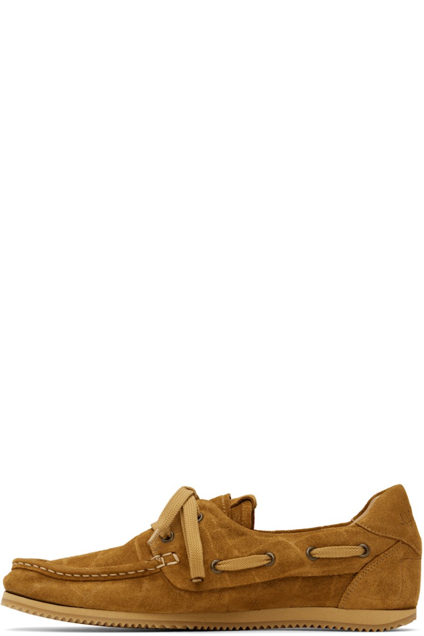 Croc-embossed calfskin nubuck loafers in tan. 

· Square moc toe 
· Lace-up closure
· Logo patch at tongue
· Lace-up detailing at padded collar
· Logo embossed at heel tab
· Buffed leather and suede lining 
· Treaded rubber sole 

Part of the La Croisière collection. 

Supplier color: Camel