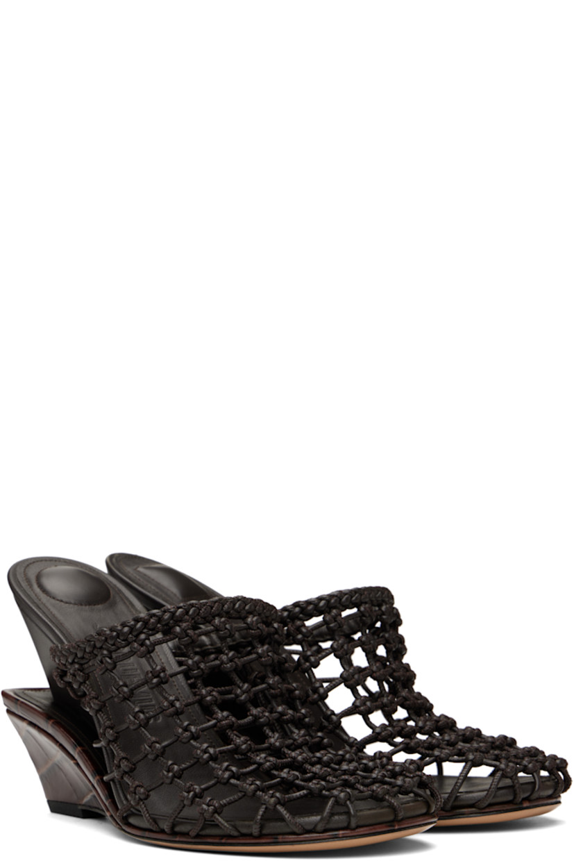 Hand-woven buffed lambskin mules in tones of brown.

· Padded logo-embossed lambskin footbed 
· Modified wedge heel with rubber injection 
· Sculptural snakeskin-embossed leather midsole
· Leather sole 
· Heel: H4"

Part of the La Croisière collection. 

Supplier color: Dark brown
